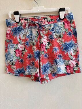 Tommy Bahama Women’s Manta Ray Palmbray 100% Linen Shorts , Sz S,Tropical Floral